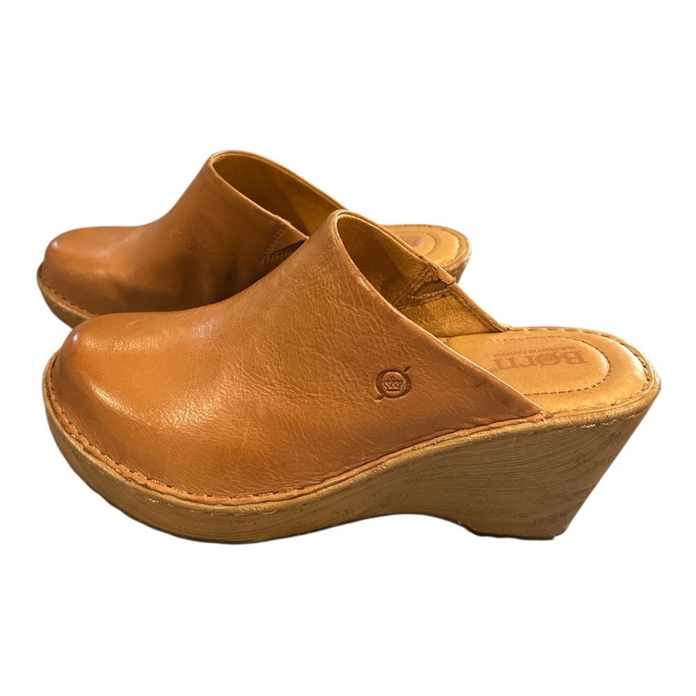 Born Tan Leather Wedge Clogs